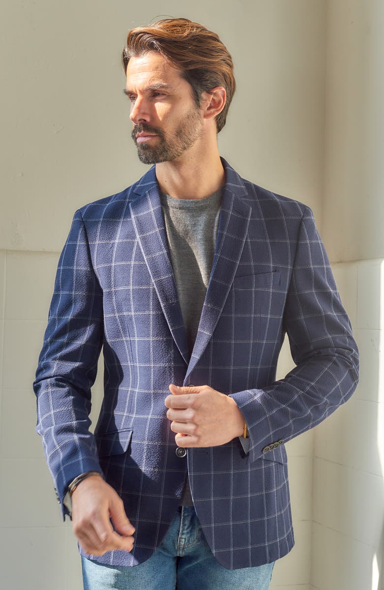 SAVILE ROW CO Navy Windowpane Seersucker Sport Coat, Alternate, color, Navy