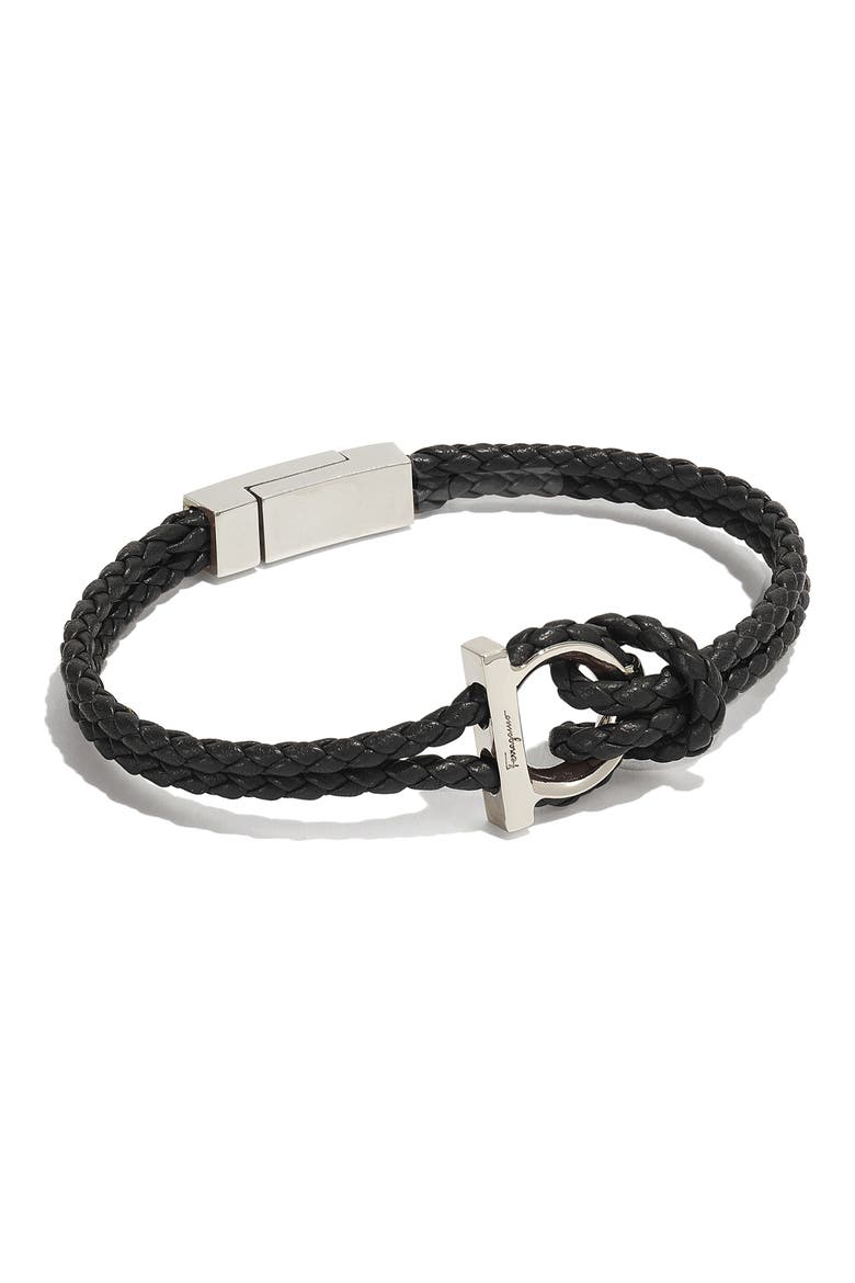 Men's Braided Leather Bracelet, Main, color, BLACK