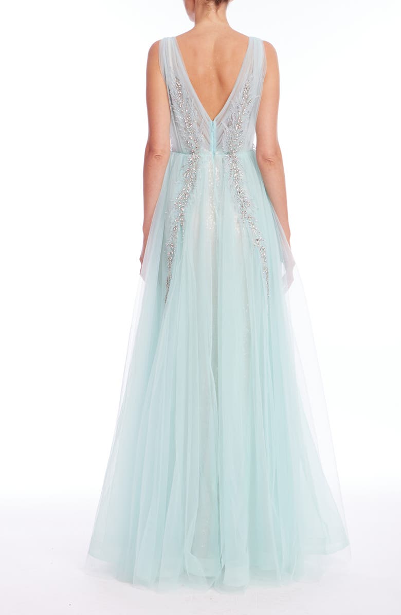 Badgley Mischka Collection Bead Detail Tulle Ballgown, Alternate, color, Hydra Blue