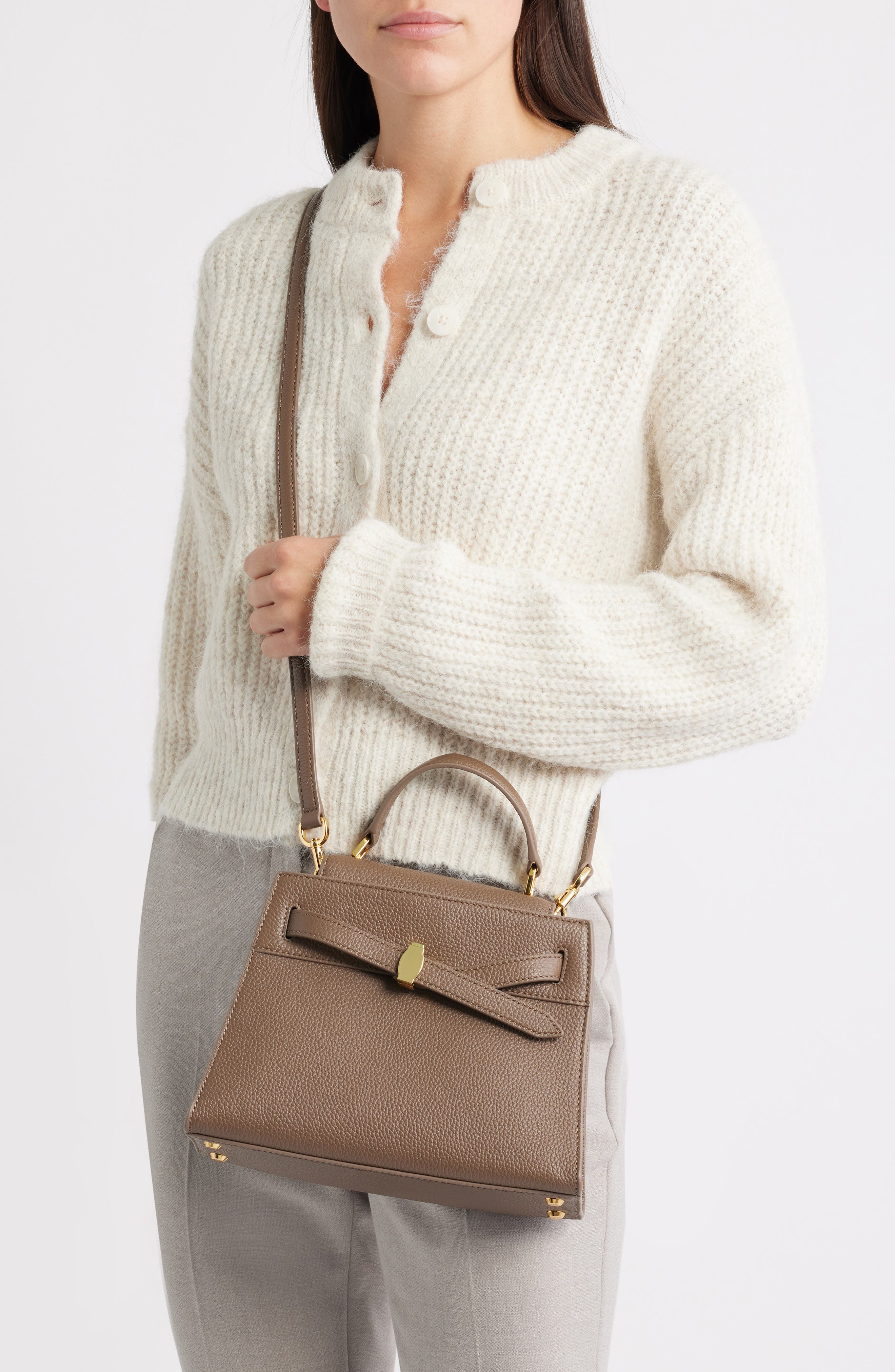 Dash Leather Top Handle Bag, Alternate, color, BARK