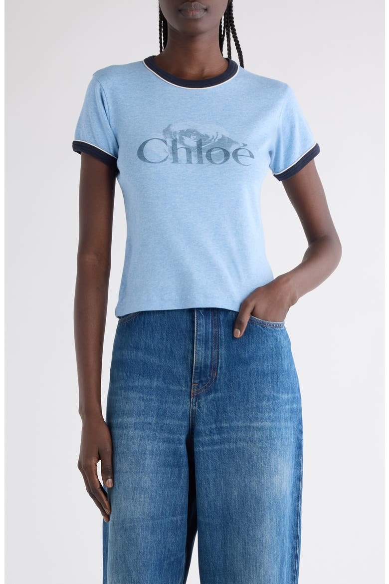 Logo Cotton Ringer Graphic T-Shirt, Main, color, CEYLAN BLUE