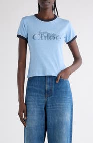 Chloé Logo Cotton Ringer Graphic T-Shirt