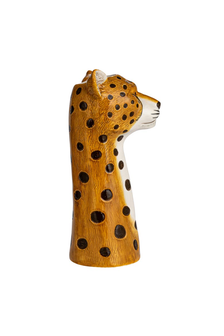 Hand-Painted Decorative Stoneware Cheetah Vase, Alternate, color, Orange
