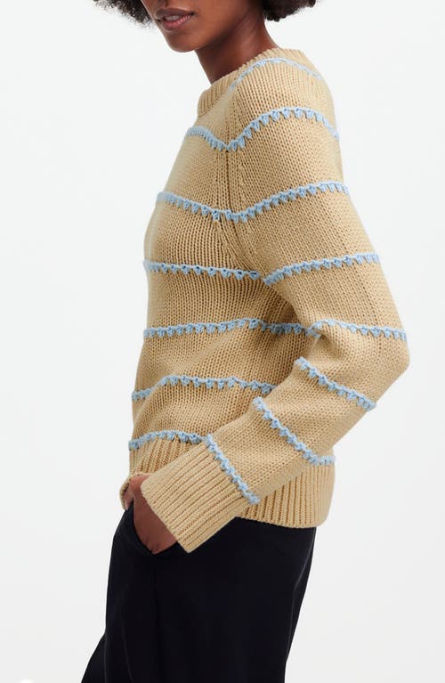 Madewell Stripe Textured Cotton Sweater In Pale Blue