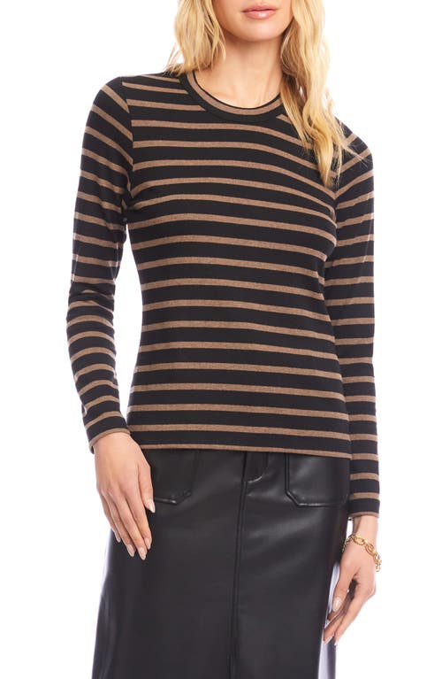 Karen Kane Stripe Crewneck Long Sleeve Top In Brown