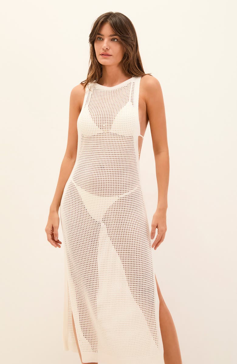 ViX Paula Hermanny Hanna Sheer Cover-Up Dress, Alternate, color, White