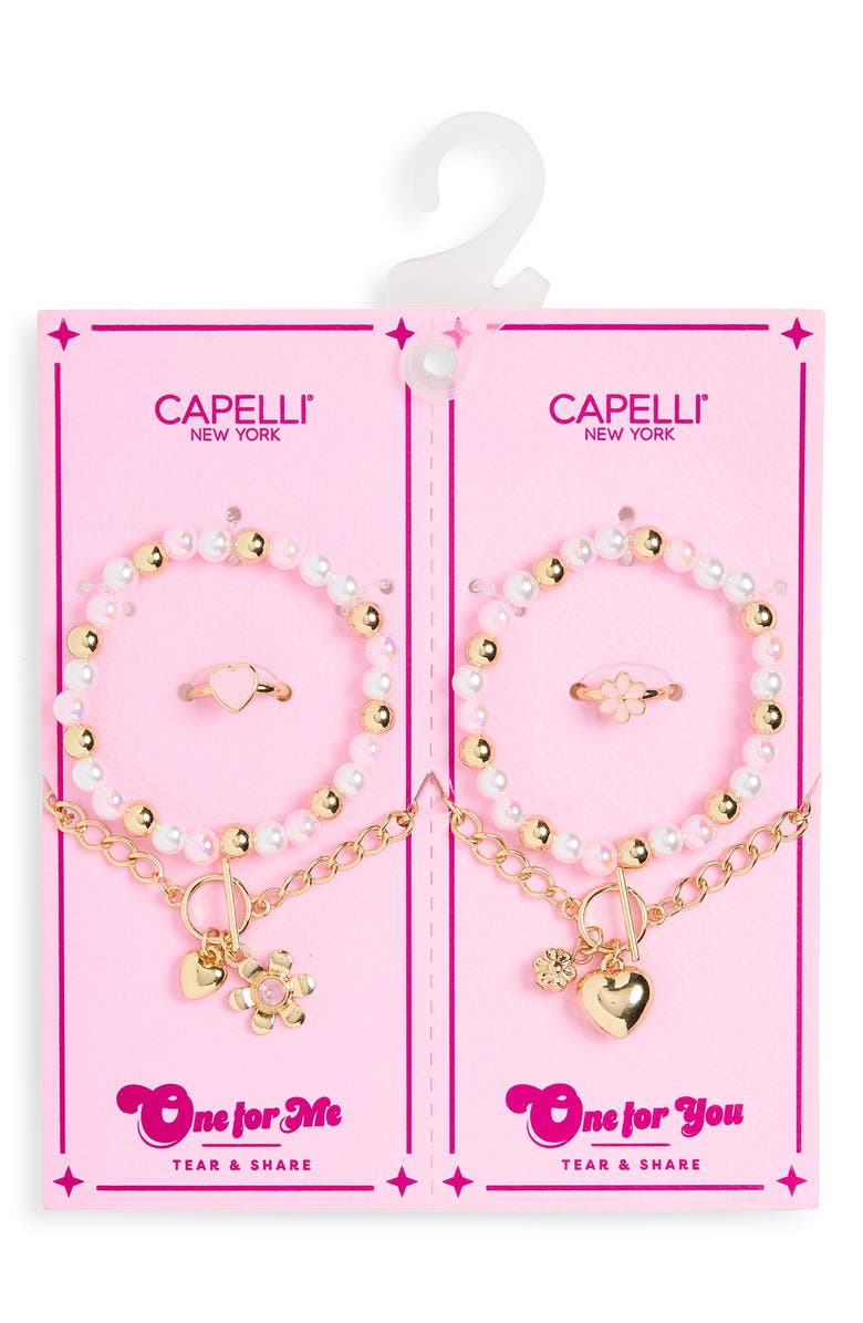 Capelli New York Kids' Tear & Share 6-Piece Bracelet, Ring & Necklace Set, Main, color, Pink Multi