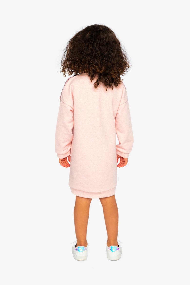 French Terry Sequin Bow Sweatshirt Dress, Alternate, color, Dusty Pink