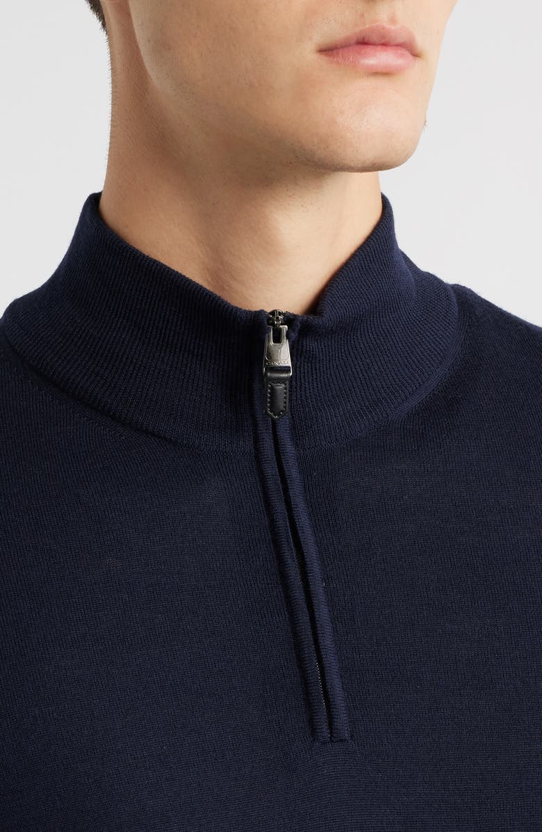 Canali Quarter Zip Wool Blend Sweater, Alternate, color, Navy