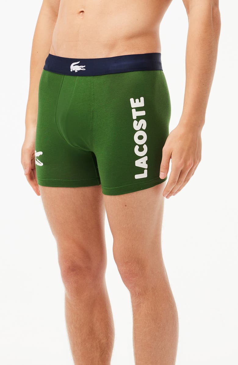 Lacoste Assorted 3-Pack Stretch Cotton Boxer Briefs, Alternate, color, Thyme/ Navy Blue/ White