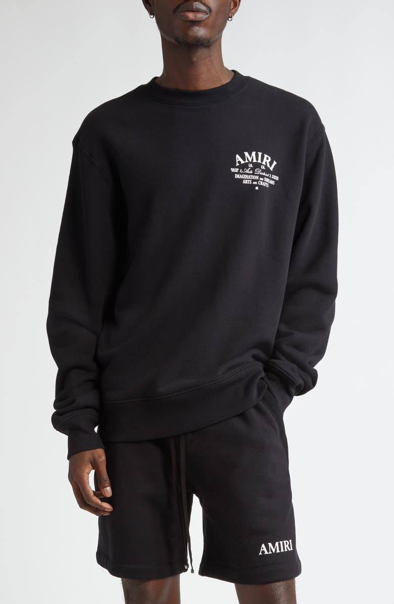 AMIRI Arts District Cotton Crewneck Graphic Sweatshirt, Main, color, Black