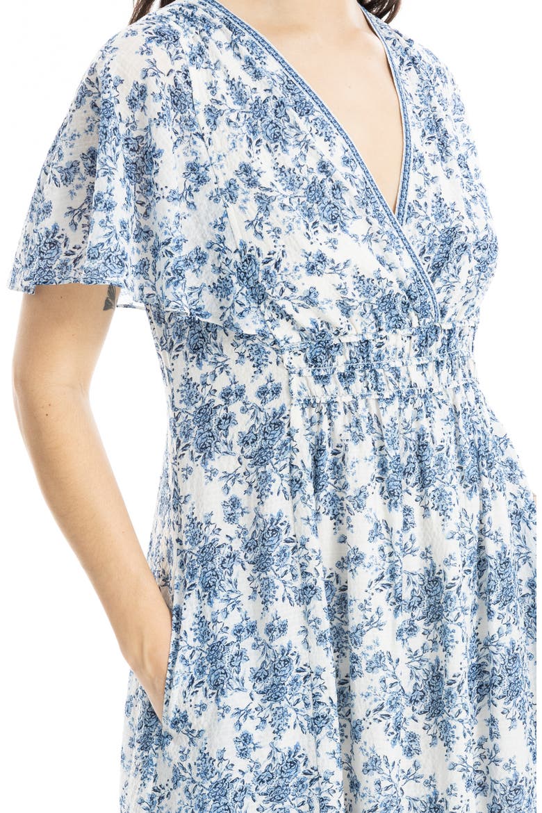 Floral Flutter Sleeve Maxi Dress, Alternate, color, CREAM/ DENIM ROSETTE