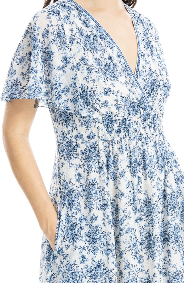 MAX STUDIO Floral Flutter Sleeve Maxi Dress, Alternate, color, Cream/ Denim Rosette