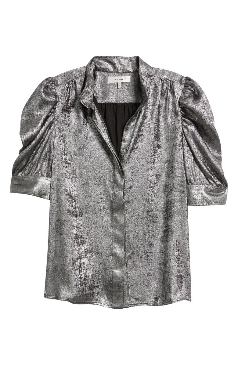 FRAME The Gillian Shiny Puff Sleeve Button-Up Shirt, Alternate, color, Gunmetal