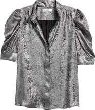 FRAME The Gillian Shiny Puff Sleeve Button-Up Shirt