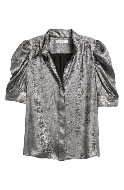 Frame The Gillian Shiny Puff Sleeve Button-up Shirt In Gray