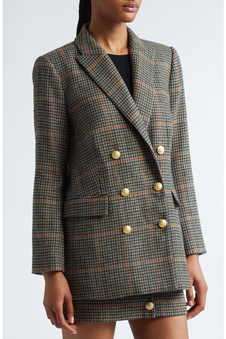 Aimee Plaid Double Breasted Blazer, Alternate, color, TAN/TEAL PLAID