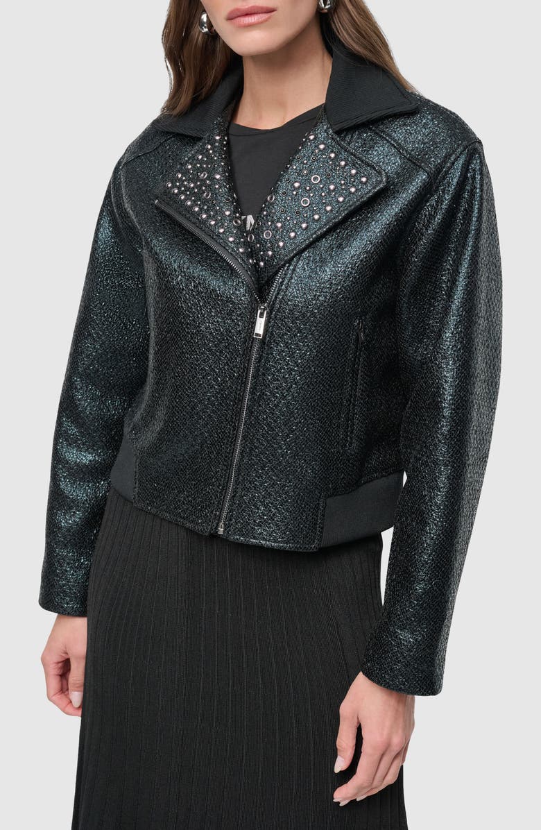 DKNY Foil Tweed Moto Jacket, Main, color, 