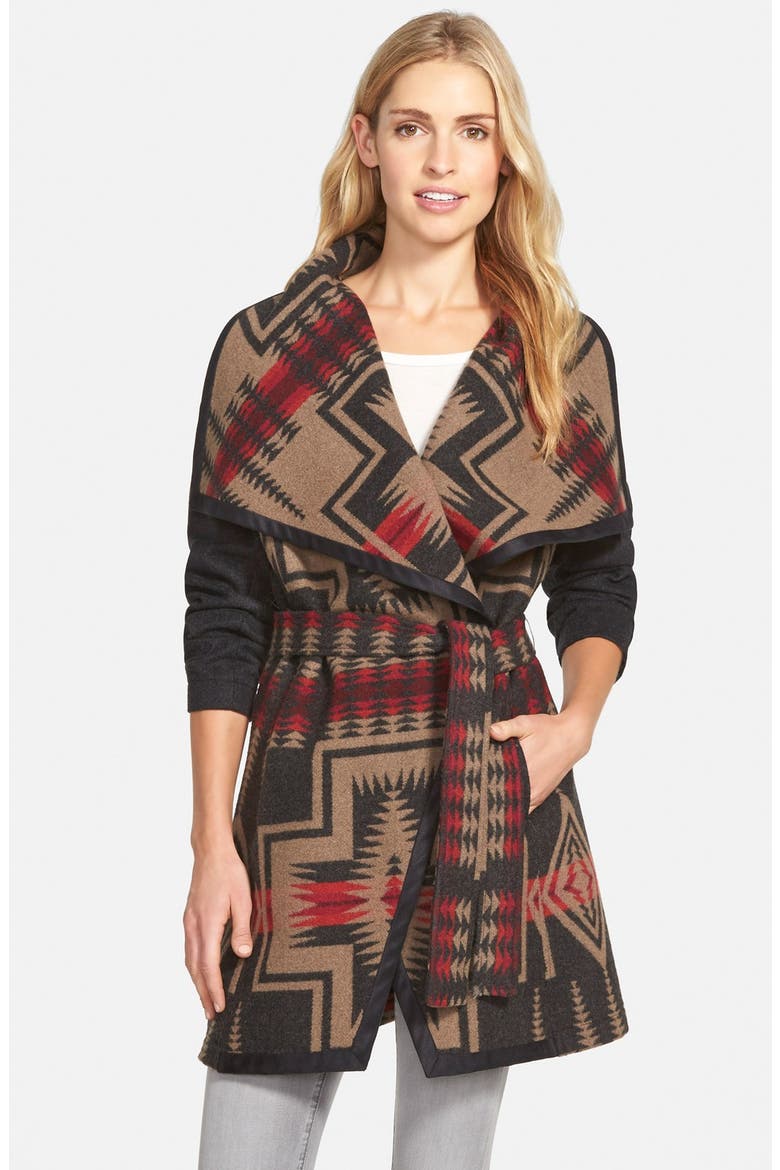Jacquard Wool Blanket Wrap Coat, Main, color, GREY HARDING