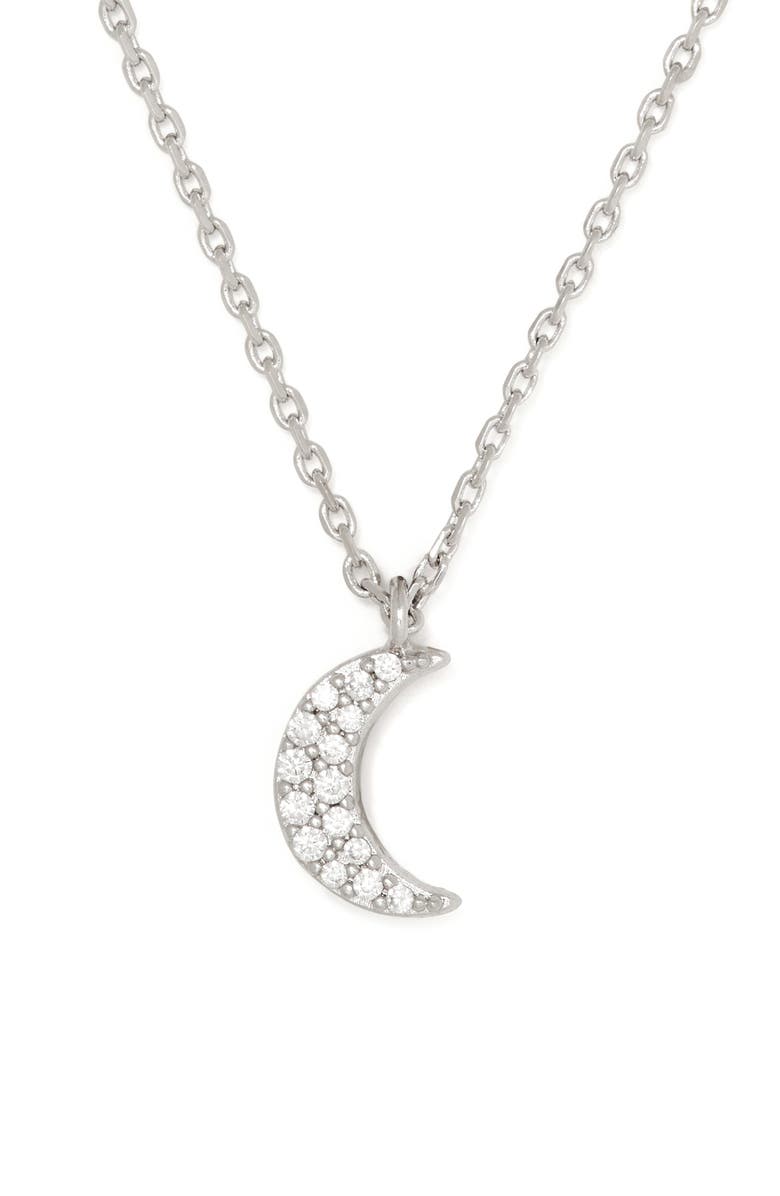Kate Spade New York pavé moon pendant necklace, Main, color, Clear/ Silver