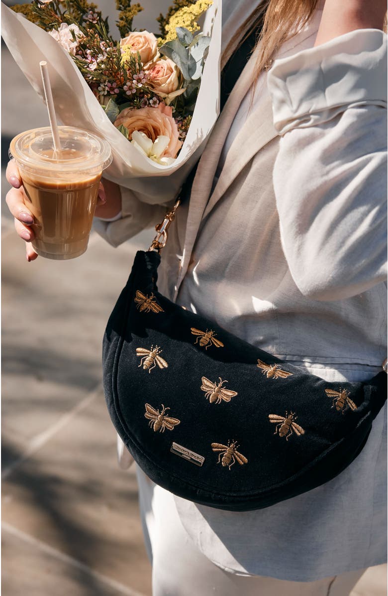 Elizabeth Scarlett Honey Bee Velvet Crossbody, Alternate, color, Charcoal