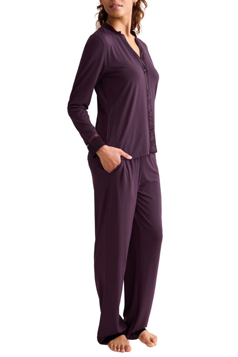 Tuxedo Satin Trim Pajamas, Alternate, color, VINO