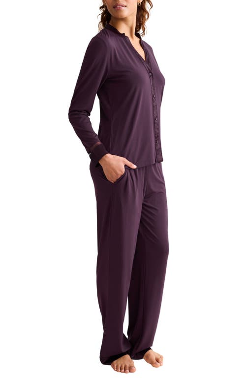Fleur't Tuxedo Satin Trim Pajamas In Purple