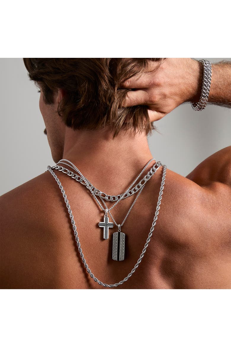Pendant Necklace with Striped Dog Tag, Alternate, color, Silver