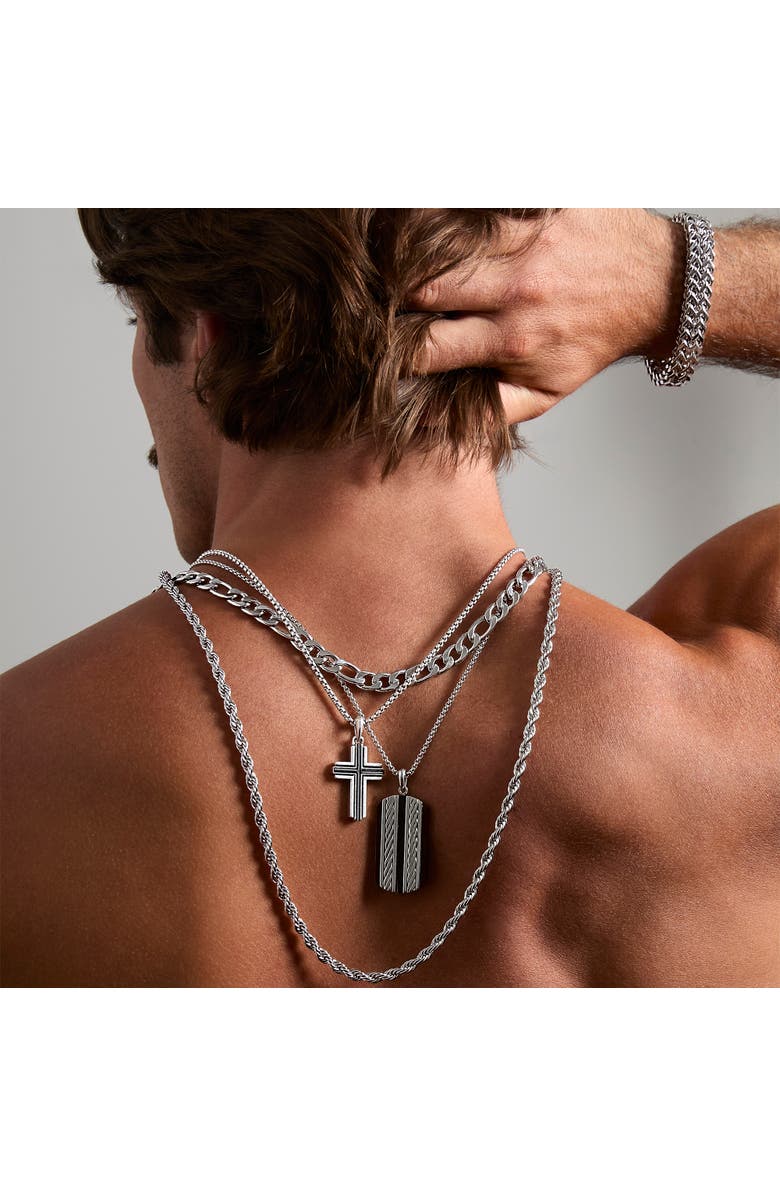 Lucky Brand Pendant Necklace with Striped Dog Tag, Alternate, color, Silver