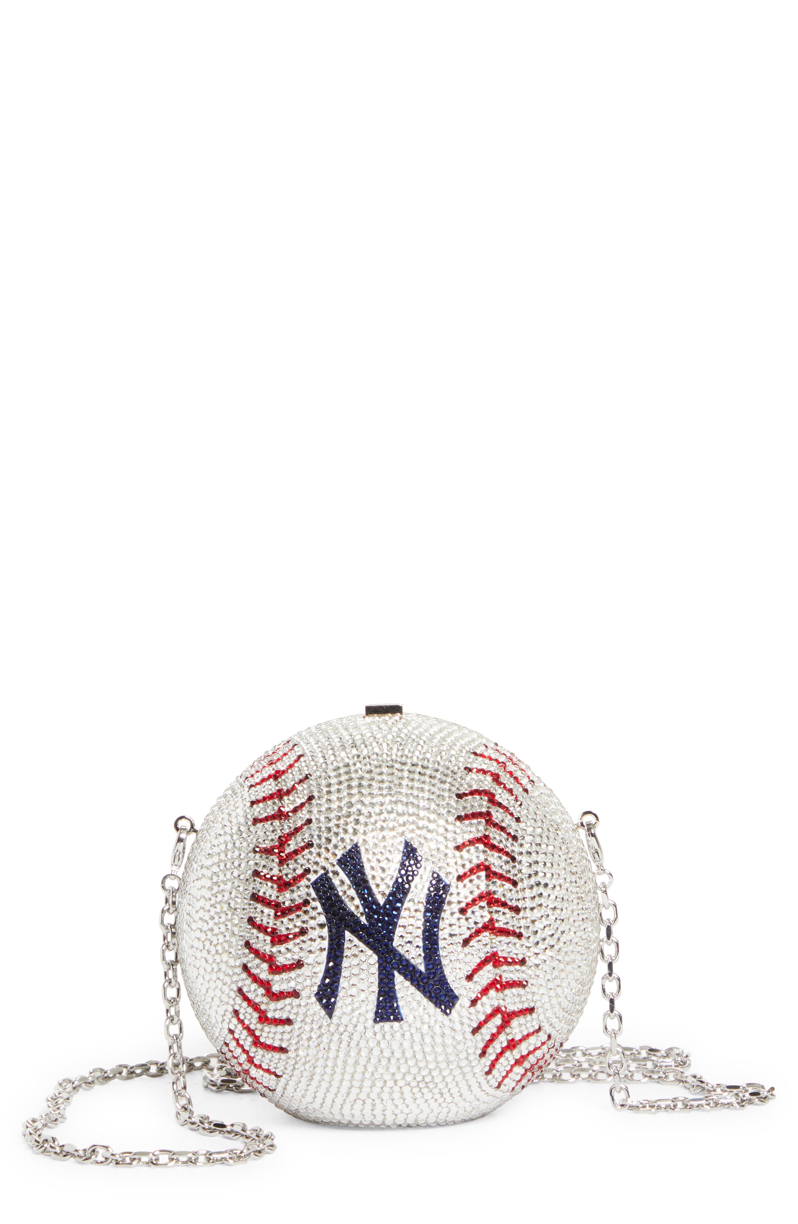 JUDITH LEIBER COUTURE MLB<sup>™</sup> New York Yankees Baseball Clutch, Main, color, Silver Rhine