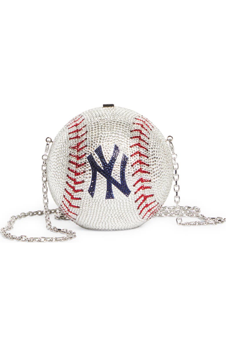 JUDITH LEIBER COUTURE MLB<sup>™</sup> New York Yankees Baseball Clutch, Main, color, Silver Rhine