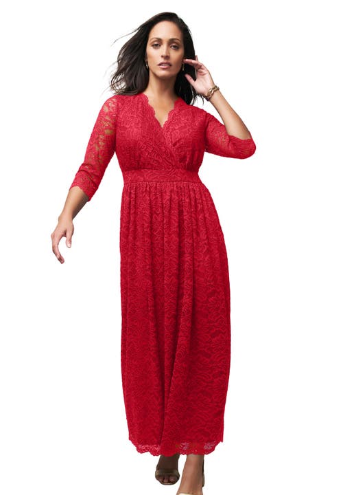 Jessica London Stretch Lace Maxi Dress In Red