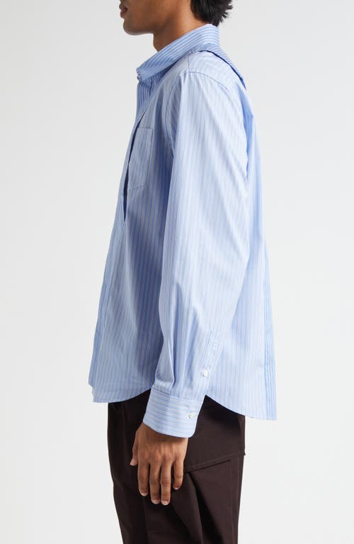 Sacai Stripe Overlay Cotton Poplin Button-up Shirt In Blue