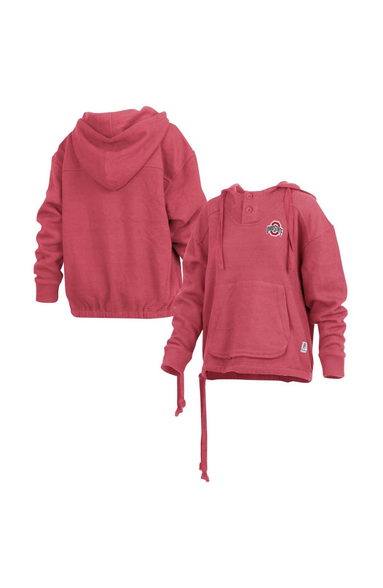 PRESSBOX Women's Pressbox Scarlet Ohio State Buckeyes Amore Keisha Button Pullover Hoodie, Main, color, 