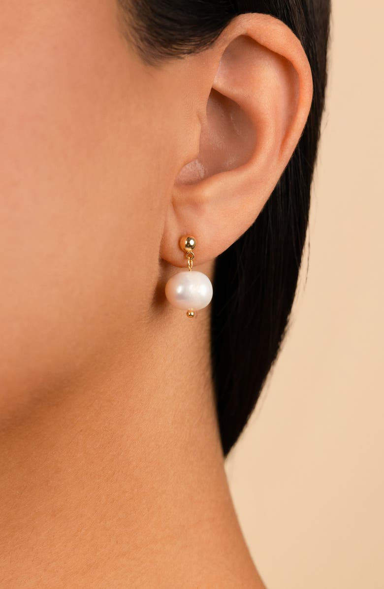 Sterling Forever Natural Pearl Drop Stud Earrings, Alternate, color, Gold