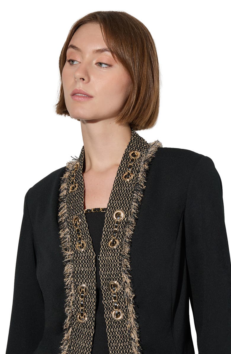 Ming Wang Metallic Tweed Detail Stretch Crepe Jacket, Alternate, color, 
