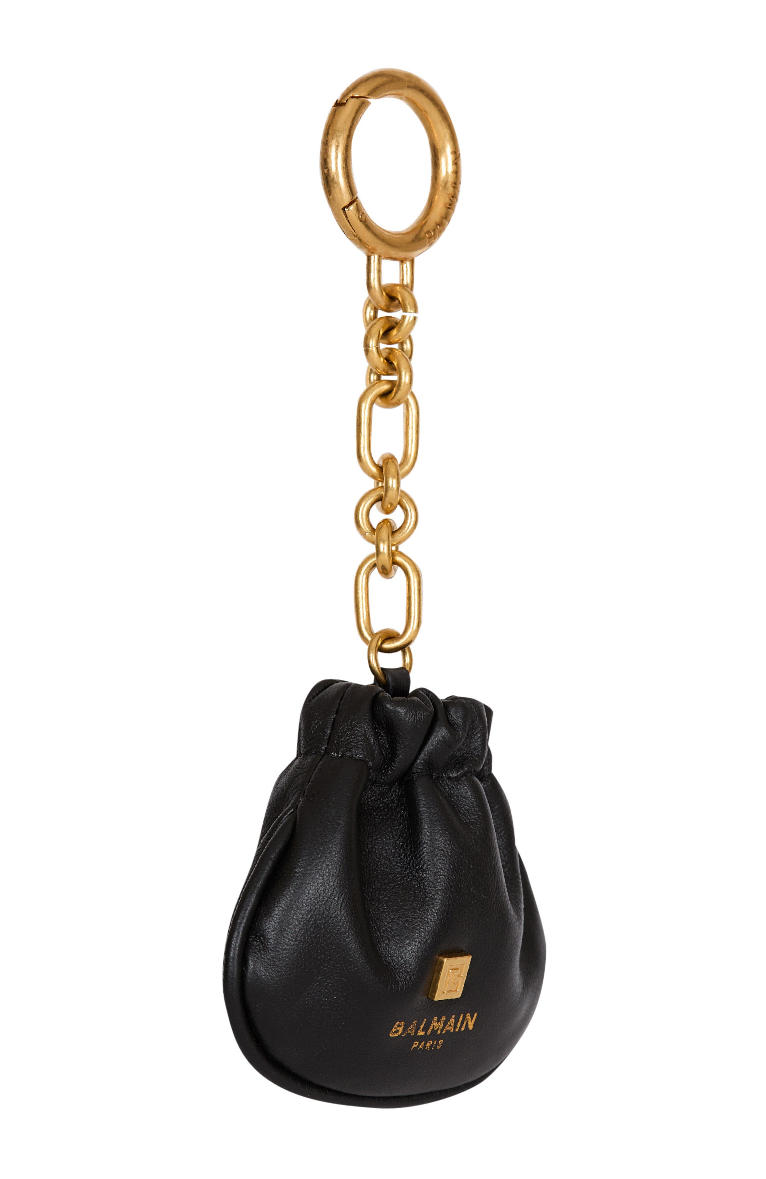 Balmain Pulse leather key ring, Alternate, color, Black