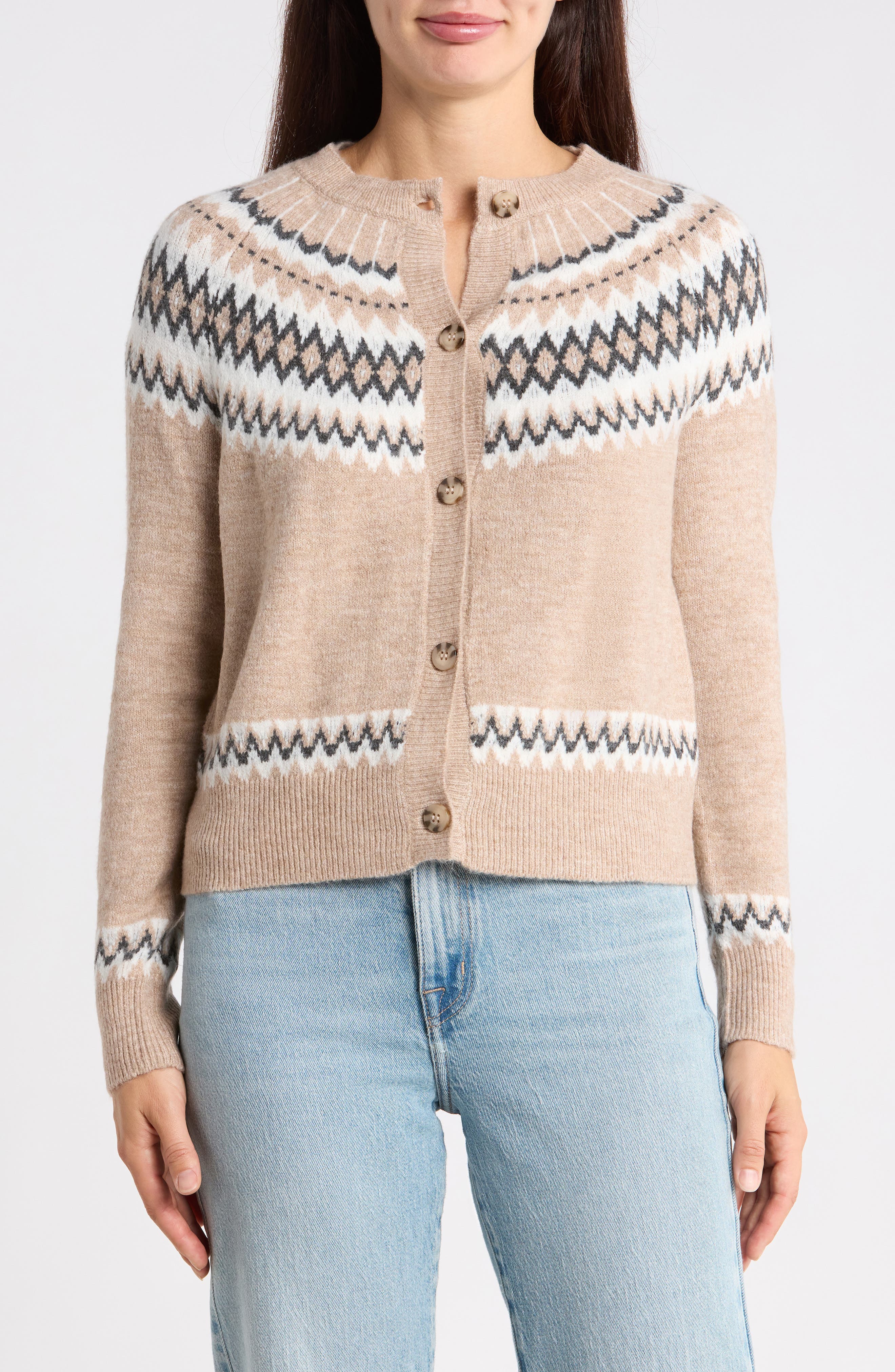 Fair Isle Button Front Cardigan