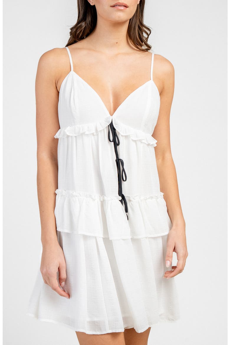 Tiered Front Tie Minidress, Alternate, color, OFF-WHITE