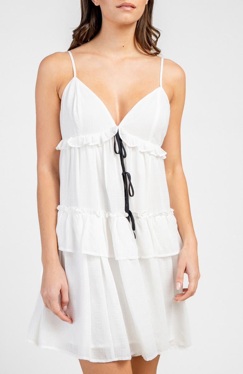 Beivy Tiered Front Tie Minidress, Alternate, color, Off-White