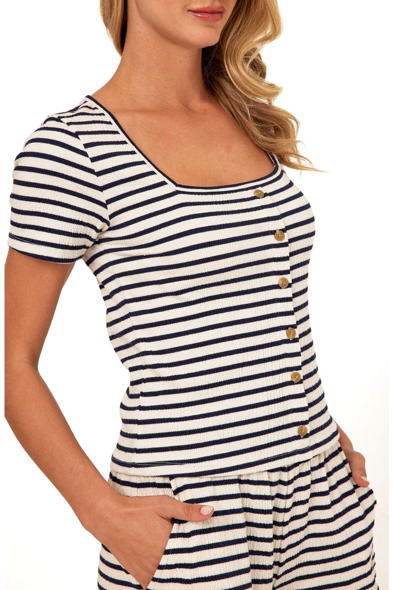 Jamila Stripe Smocked Square Neck Top, Alternate, color, ECRU/ STARGAZER
