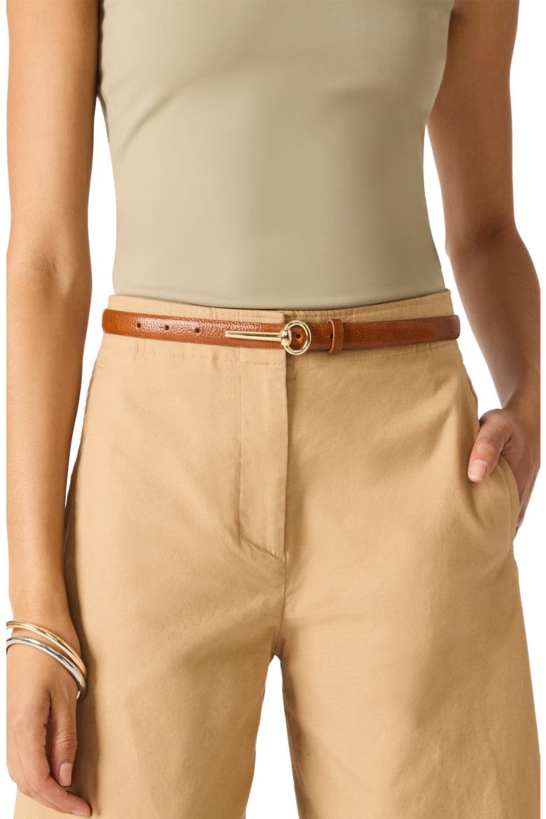 Skinny Horse-Bit Faux Leather Belt, Alternate, color, COGNAC