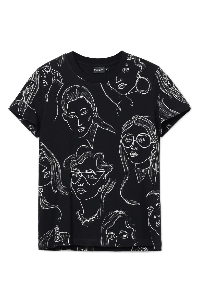 Desigual Caras Faces Print Cotton T-Shirt, Alternate, color, 