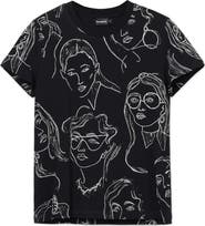 Desigual Caras Faces Print Cotton T-Shirt