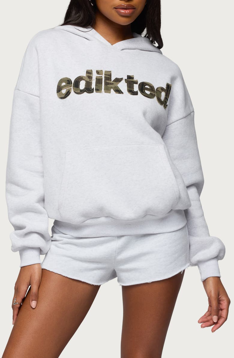EDIKTED Cutie Logo Hoodie, Main, color, Light-Gray-Melange