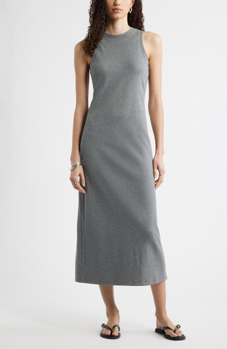 Nordstrom Stretch Cotton Microrib Tank Dress, Main, color, Grey Dark Heather