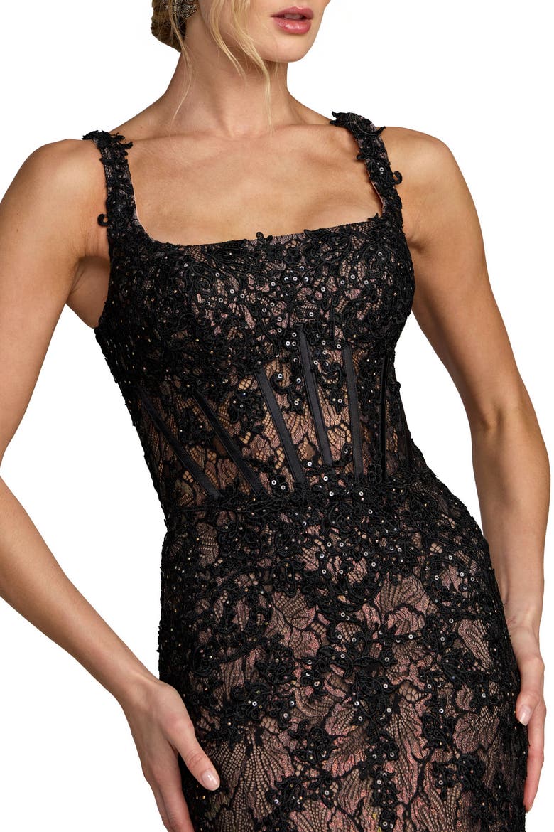 Embellished Mesh Sleeveless Trumpet Gown, Alternate, color, Black