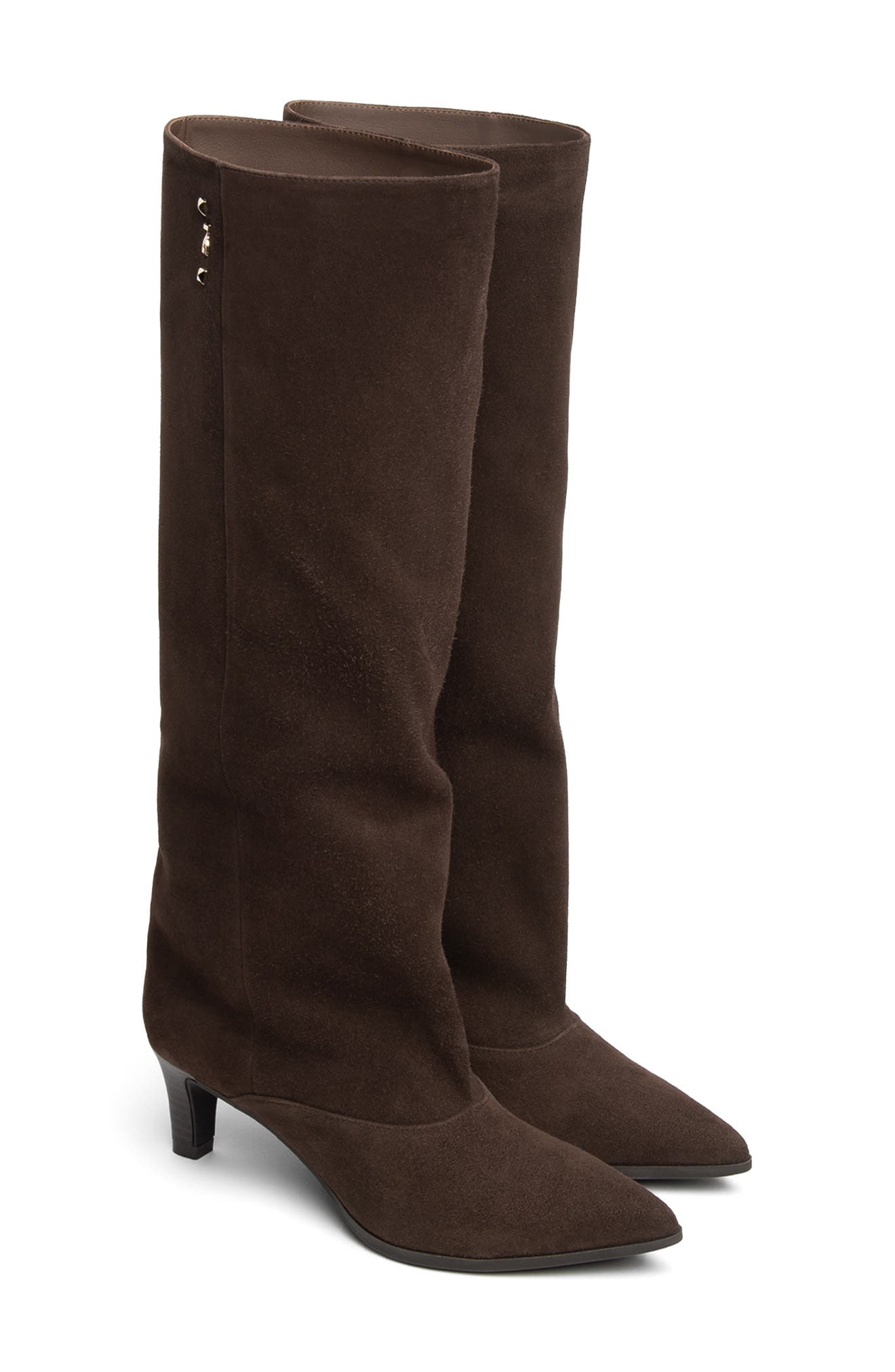 Cuff Pointed Toe Knee High Boot, Main, color, CHOCOLATE