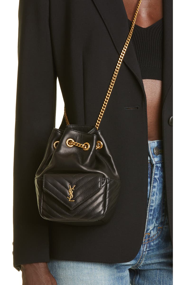 Saint Laurent Mini Joy Matelassé Leather Bucket Bag, Alternate, color,