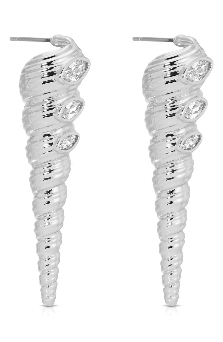 Ettika Cubic Zirconia Shell Linear Drop Earrings, Alternate, color, Silver